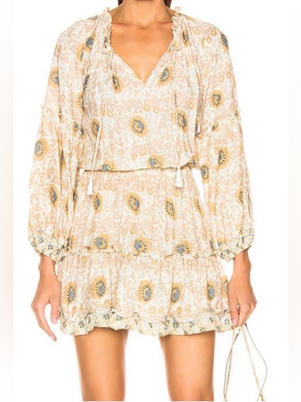 Natalie Martin Maggie Dress Small Vintage Sand Floral Long Sleeve Boho Peasant